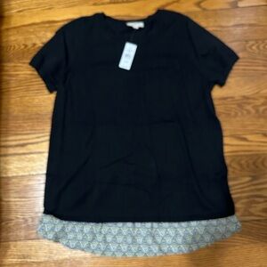 LOFT Black Relaxed Asymmetrical Short Sleeve T-Shirt